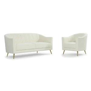 Modern Luxury Living Room Furniture Set White Fabric Sofa 3+2+1 Seater Couch with Gold Metal Legs for Home and Hotel