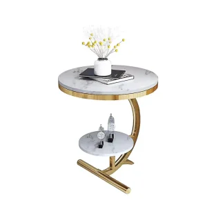 Modern Luxury Living Room Side Table Round Natural Black White Marble Metal Side Stool Corner Coffee Tea Table