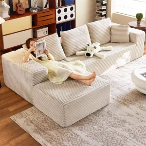 Modern Luxury Living Room Sofa Bed Set L Shape 2 3 Seater Corduroy Compression Boneless Lazy Sectional Corner Design