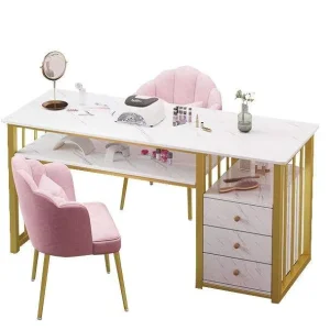 Modern Luxury Manicure Table with Wood Table Top for Nail Spa Durable Salon Equipment