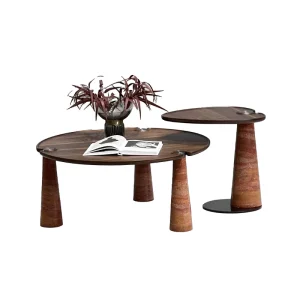 Modern Luxury Marble Base Coffee Table Set Walnut Wood Top Round Nesting Living Room Side Table for Home Hotel