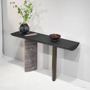 Modern Luxury Marble Console Table Italian Design Black Wood Entryway Table Asymmetric Side Table for Living Room