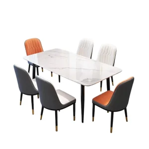 Modern Luxury Marble Dining Table Set Upholstered Chairs for Home Kitchen Restaurant Bar Use Featuring Stylish Panel Wood Design
