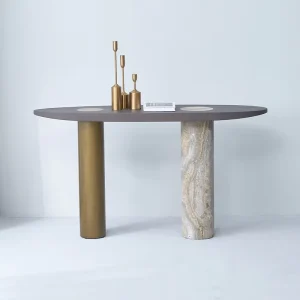 Modern Luxury Marble Metal Console Table Italian Oval Wood Top Entryway Table Column Base Accent Table for Living Room