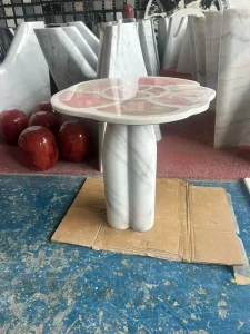 Modern Luxury Marble Side Table Handmade Pink Flower Design Decorative Easy Clean Home Furniture Coffee Table for Living Room