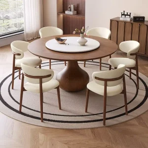 Modern Luxury Marble Solid Wood Round Dining Table Chair Set 4 6 8 Seater Restaurant Kitchen Rotating Elegant Furniture Designs