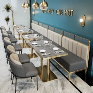 Modern Luxury Marble Top Restaurant Dining Table and Booth Seating Set for Hotel Commercial Furniture Custom Size Bench Seating