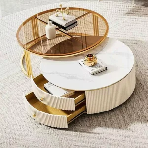 Modern Luxury Marble Wooden Coffee Table Set for Interior Living Room