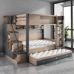 Modern Luxury Melamine Durable Wooden Safe University Space Capsule Adult Bunk Beds with Stairs