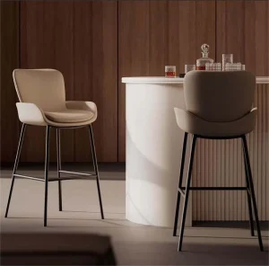 Modern Luxury Metal Leather High Bar Stool Outdoor Commercial Dining Room Hotel Coffee Shop Restaurant Chair