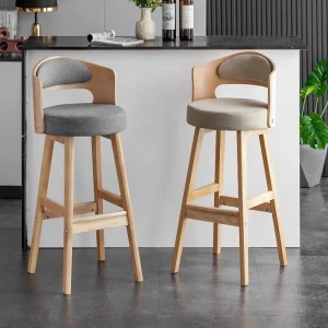 Modern Luxury Minimalist Solid Wood Bar Stool with Ergonomic Backrest and Armrest for Kitchen Counter Bar Commercial