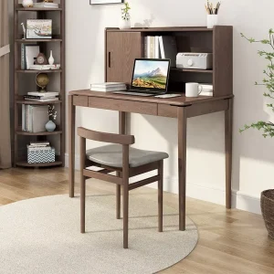 Modern Luxury Minimalist Solid Wood Office Computer Desk Set for Students Children Integrated Bookshelf Chair Easy Assembly
