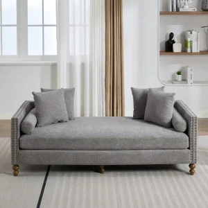 Modern Luxury Modular L Shape Indoor Chaise Lounge End of Bed Bench with Cloth Cover Dual Armrest Solid Wood Legs for Bedroom