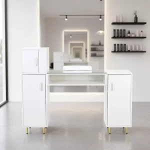 Modern Luxury Nail Desk Dust Collector Double Wooden Manicure Table Chair Set Wood Glass Metal for Beauty Salon Living