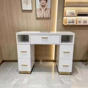 Modern Luxury Nail Desk Station Factory Custom Manicure Table Marble Top Nail Salon Featuring Dust Collector for Salon Furniture