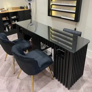 Modern Luxury Nail Station for Beauty Salons Black Manicure Table with Glass Top Desk