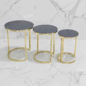 Modern Luxury Nesting Side Table Set Gold Metal Frame Marble Top Round Coffee Table for Living Room Bedroom Hotel