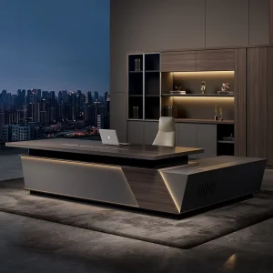 Modern Luxury Office Furniture MDF Veneer L Shaped Desk Manager CEO Boss Table Executive Office Desk