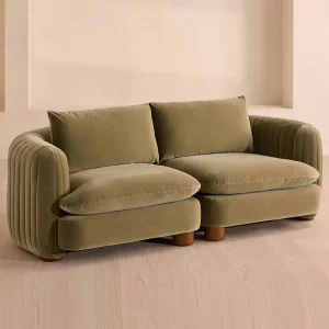 Modern Luxury Olive Velvet 3 Seater Sofa CAD Shop Drawing Support 1 on 1 VIP Service Production Tracking