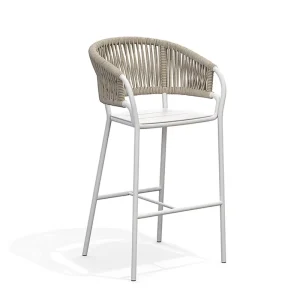 Modern Luxury Outdoor Garden Patio Bar Chair Weather Resistant Aluminum Frame Rope Weaving Comfortable Wood for Dining Courtyard