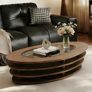 Modern Luxury Oval Glass Coffee Table with Creative Storage Eco Friendly and Customizable Design for Living Room