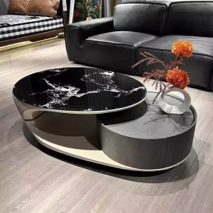 Modern Luxury Oval Microcrystalline Stone Coffee Table Drawer Storage Accent Coffee Table for Living Room