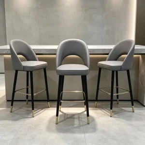 Modern Luxury PU Leather Counter Bar Stool with Hollow Back and Gold Metal Leg