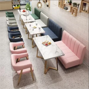 Modern Luxury PU Leather Dining Table Set Blue Pink Durable Restaurant Booth Sofa Furniture Cafe Hotel School Warehouse