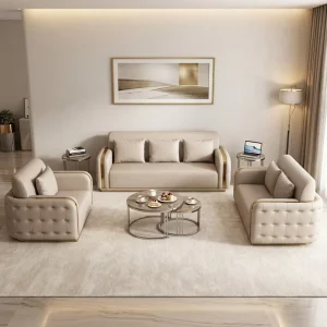 Modern Luxury PU Leather Living Room Sofa Set Stainless Steel Base High Rebound Sponge Filled Cushion Cooling Mall