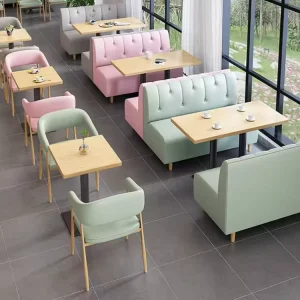 Modern Luxury Panel Style Restaurant Booth and Table Set with Dining Chairs for Hotel Coffee Shop Outdoor Mall Home Bar Use