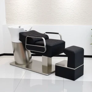 Modern Luxury Pu Leather Shampoo Chair Hair Washing Basin Hydraulic Reclining Barber Shampoo Bed With Matching Foot Stool