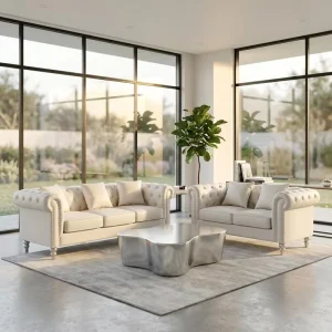 Modern Luxury Puleather Sponge Sectional Sofa Set Button Tufted Design for Apartment Mall Living Room Hotel Use