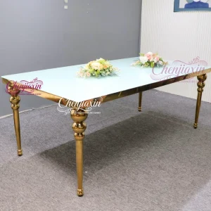 Modern Luxury Rectangular Glass Stainless Steel Wedding Vip Dining Hall Party Chairs and Tables for Events Sale