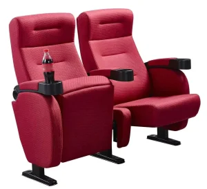 Modern Luxury Red Fabric Steel Frame Folding Cinema Chairs with Cupholder and 5 Year Warranty for Church Auditorium or School