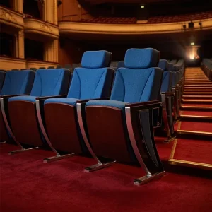 Modern Luxury Red Fabric Theater Furniture VIP Folding Cinema Chairs with Cupholder Stackable Durable Made China for School Use