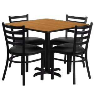 Modern Luxury Restaurant Furniture Set with Metal Frame Square Dining Table and Chairs