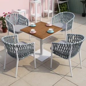 Modern Luxury Rope Woven Outdoor Dining Set Nordiac Style Aluminum Patio Furniture Garden Cafe Table and Chairs for Hotel Resort