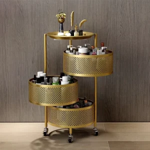 Modern Luxury Rotatable Metal Salad Trolley for Hotel and Living Room