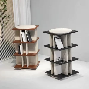 Modern Luxury Rotating End Table Square Wooden 4 Tier Bookshelf Nightstand Storage Rack Corner Display Cabinet Table