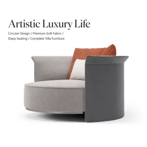Modern Luxury Round Circular Fabric Upholstered Small Mini Bedroom Lounge Club Hotel Designer Seating Furniture Love Seat Sofa