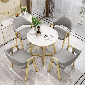 Modern Luxury Round Dining Table Set for 4 Stylish Metal Design for Coffee Shop and Restaurant Use