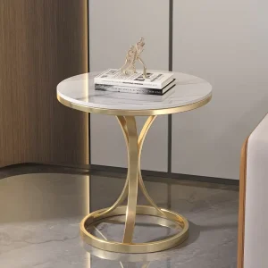 Modern Luxury Round Side Table for Living Room Sofa Tea Balcony Small Marble Movable Light Luxury Slate Metal Material