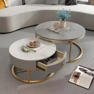 Modern Luxury Round Silver Metal Coffee Table Set Living Room Furniture with Mirrored Finish for Home Use