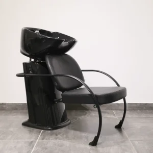 Modern Luxury Salon Shampoo Chair Iron Frame High-Density Sponge Ceramic Basin PU Leather Durable Eco-Friendly