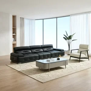 Modern Luxury Semicircular Sectional Sofa Bed Set Genuine Leather Metal Frame Sponge Tufted for Apartment Hotel Villa Workshop