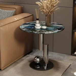 Modern Luxury Side Table Stainless Steel & Marble Sintered Stone Tea Table for Living Room