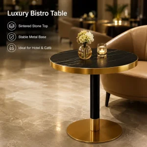 Modern Luxury Sintered Stone Restaurant Dining Set Round Table and Chairs Suite Gold Edge Commercial Cafe Furniture