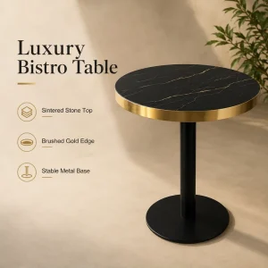 Modern Luxury Sintered Stone Restaurant Dining Set Round Table and Chairs Suite Gold Edge Commercial Cafe Furniture