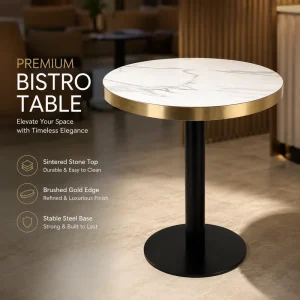 Modern Luxury Sintered Stone Restaurant Dining Set Round Table and Chairs Suite Gold Edge Commercial Cafe Furniture