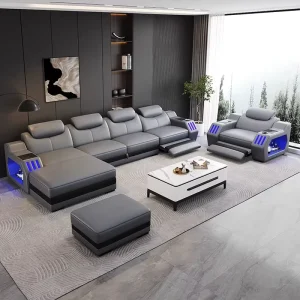 Modern Luxury Smart Leather Sofa with LED Light & Speaker Functional Living Room Recliner